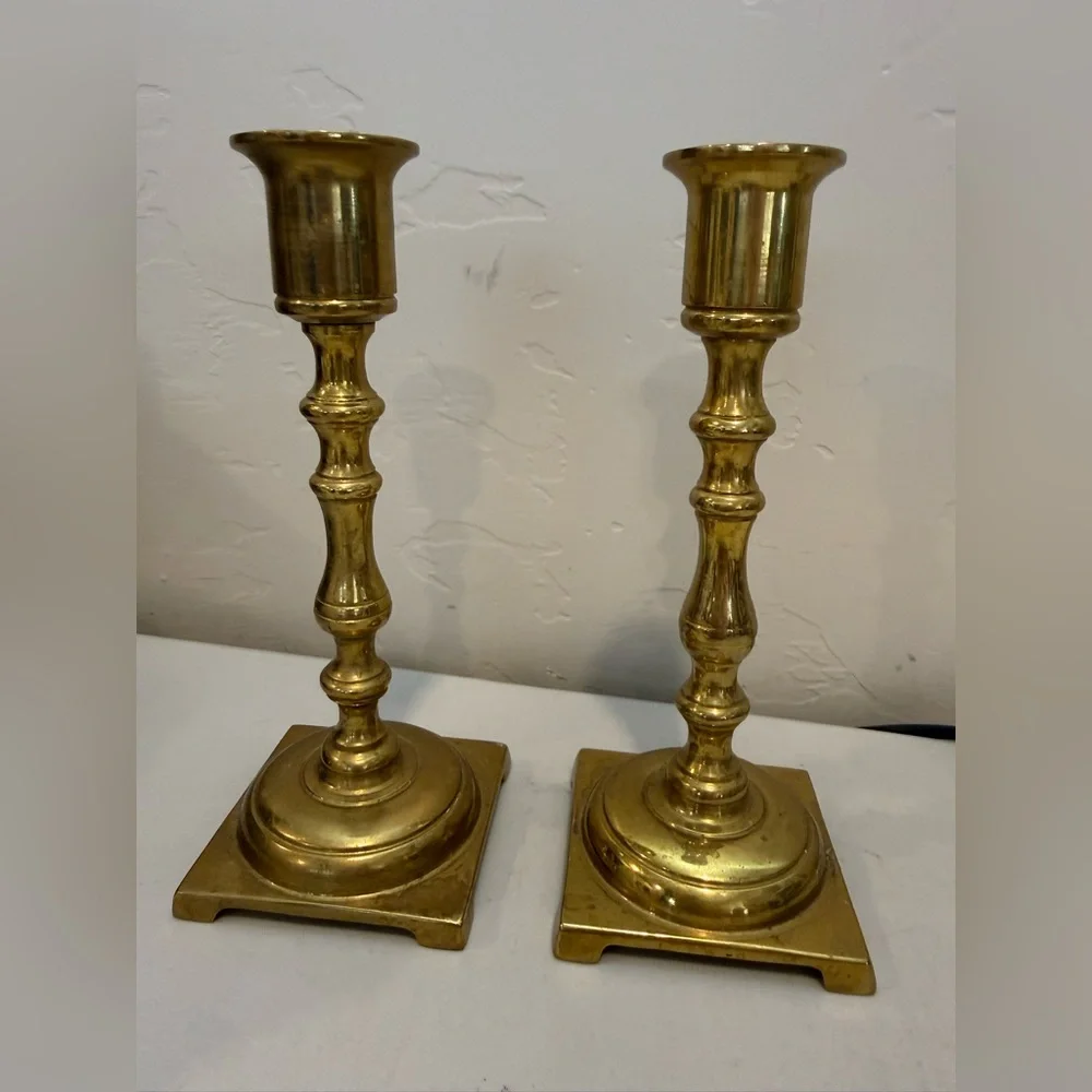 Pair of Vintage‎ Brass Candle Sticks Taper Holders 7